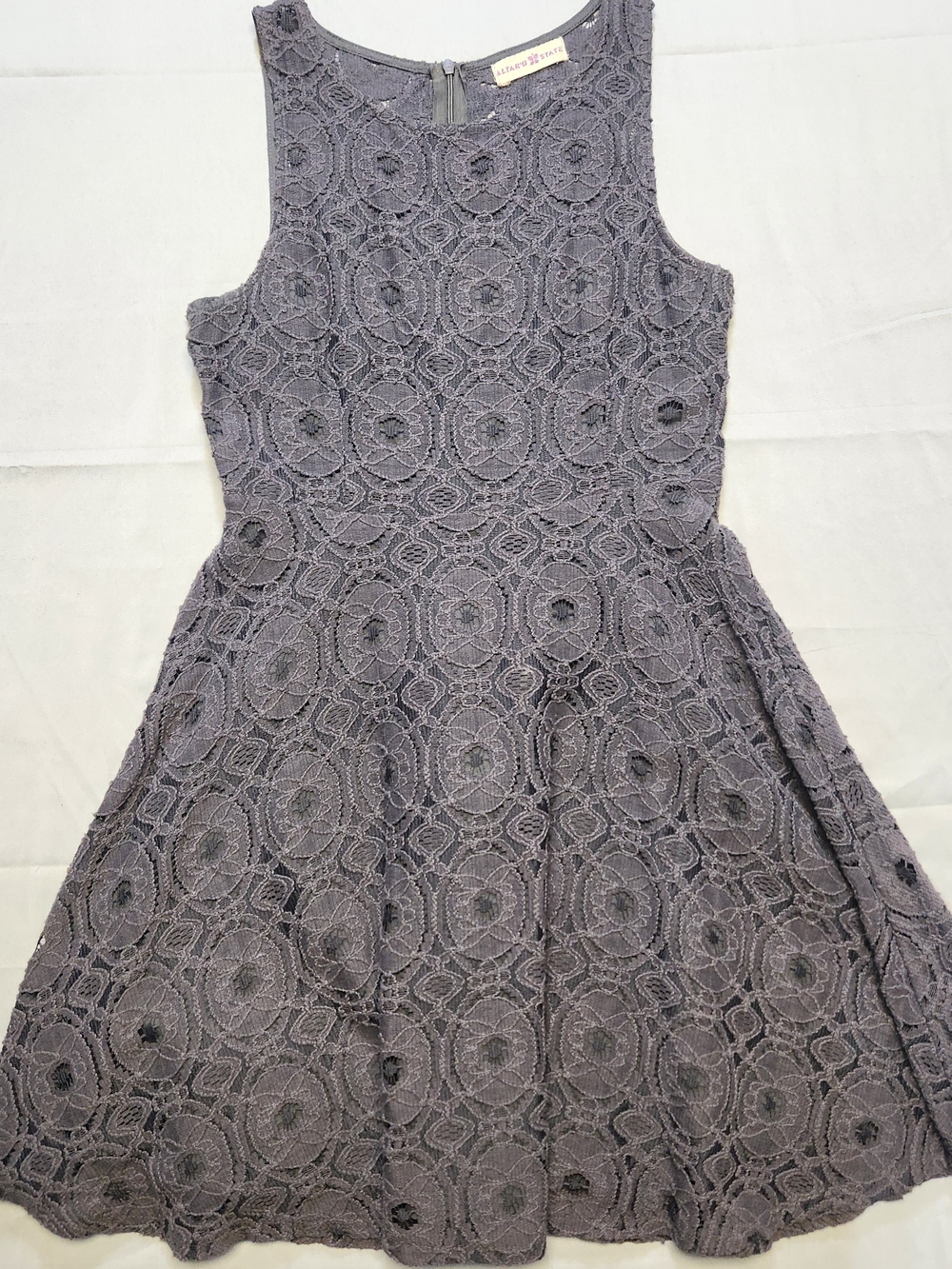 Altar'd State Charcoal Size Small Lace Knee Length Sleeveless Dress Zip-up Back